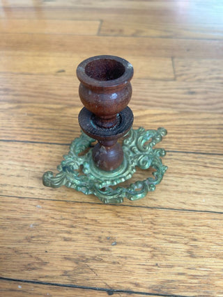 Vintage Wooden and Brass Candle Holder