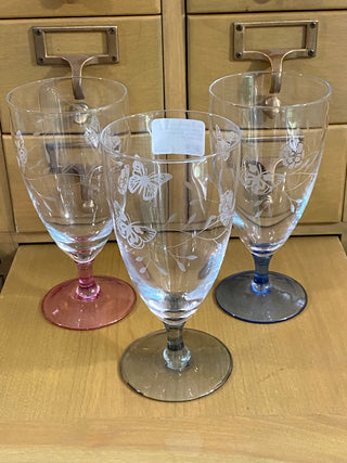 3pc Lenox Crystal Butterfly Goblets