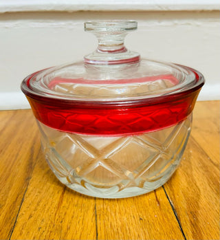 Vintage Covered Bowl With Ruby Red Band