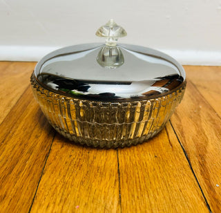 Vintage Art Deco Pressed Glass Dish With Lid