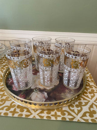 MCM Gold and White Drinking Glass (Set of 6)