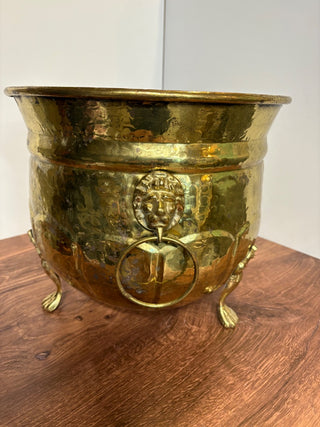 Brass Footed Planter Pail with Lion’s Head Ring Handles