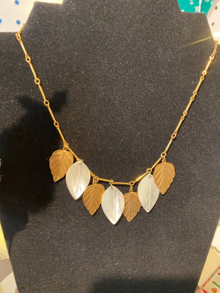 Gold and Pearl Leaf Necklace-ty