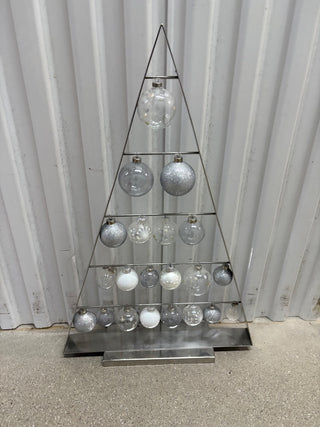 Crate & Barrel Chrome Ornament Tree with Ornaments