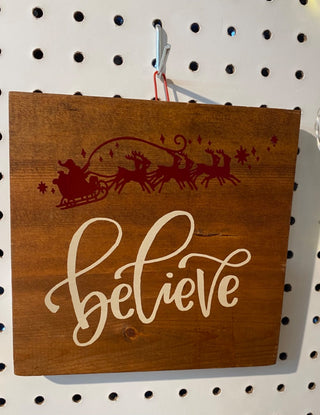 Believe/Sleigh Wood Plaque