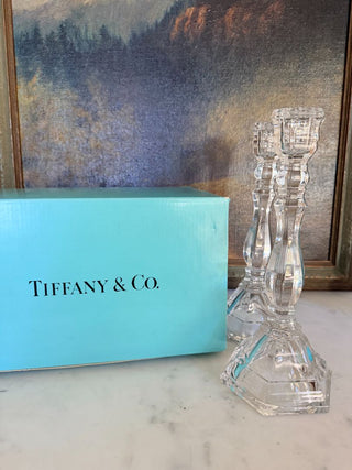 Set of 2 Tiffany & Co. Hampton Crystal Candlesticks (in Box)