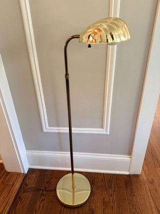 Mid-Century Brass Clam Shell Adjustable Floor Lamp