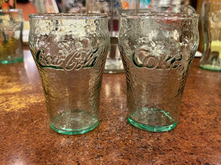 VTG Coca Cola Green Dimpled Text. Juice Glass (Six Set)