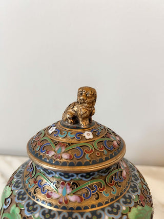 Chinese Cloisonne Lidded Jar w/ Foo Dog