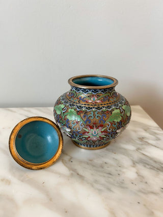 Chinese Cloisonne Lidded Jar w/ Foo Dog