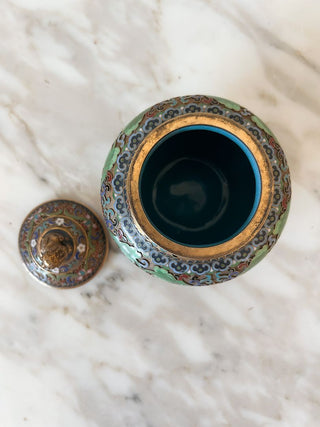 Chinese Cloisonne Lidded Jar w/ Foo Dog
