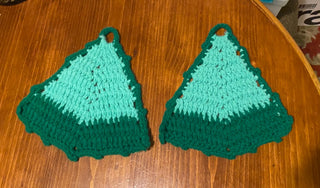 Crocheted Green Christmas Tree Pot Holders (Set of 2)