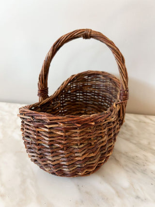 Hand-Woven Wicker Basket w/ Twisted Handle