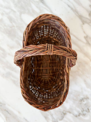 Hand-Woven Wicker Basket w/ Twisted Handle