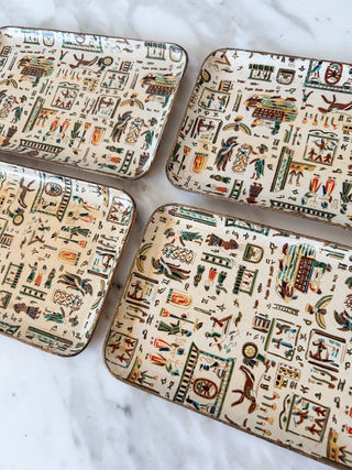 Set of 4 Alfred Knobler Egyptian-Themed Snack Trays