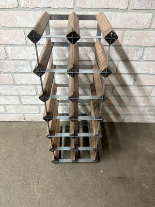 14 Bottle Wood and Metal Wine Rack