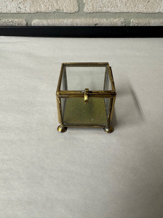 Vintage Brass & Glass Panel Footed Trinket Box