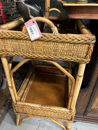 Braided Rattan End Table with Shelves
