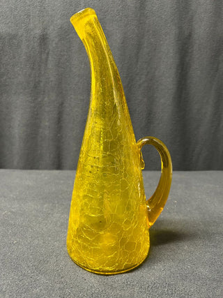 Yellow Crackle Lg. Handled Vase