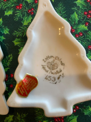 Vtg Lefton Porcelain Christmas Tree Trinket Box #453