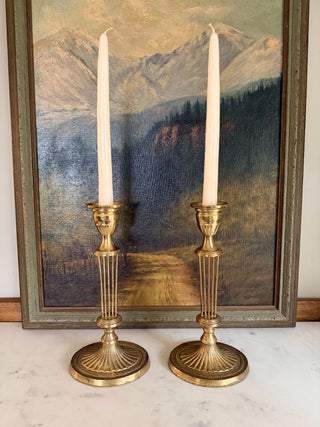 Set of 2 10.5" Regency-Style Brass Candlesticks