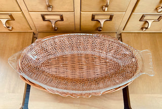 Glasbake Fish Platter w/Wicker Basket