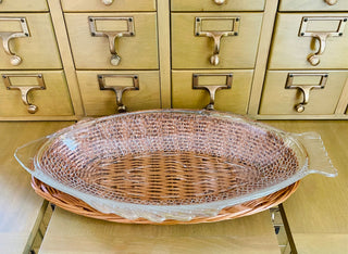 Glasbake Fish Platter w/Wicker Basket
