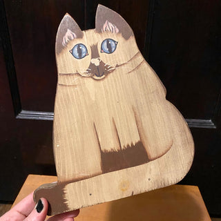 Vintage Painted Cat Wood Cutout 9.75x8x3