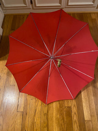 Vintage Red Umbrella w\carved resin handle