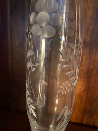 Vintage  Etched Flower Pattern Glass Bud Vase