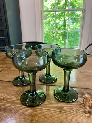 4pc Vintage Smoke Green Champagne Coupes