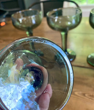 4pc Vintage Smoke Green Champagne Coupes