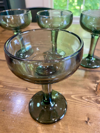 4pc Vintage Smoke Green Champagne Coupes