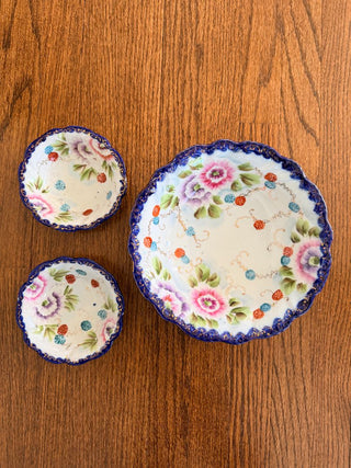 Set of 3 Hand-Painted Nippon Porcelain Bowls/Berry Dishes