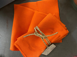 Set of Six Orange Linen Napkins