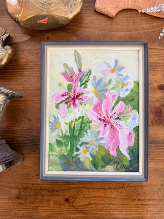 Signed Nina Elliott Mid-Century Floral Oil Painting