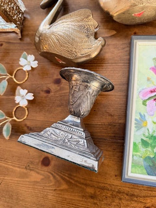 Silver-Plated Pillar Candle Holder w/ Swag & Bow Details