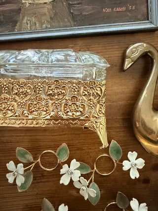 Gold Filigree Trinket Box w/ Bubble Glass Lid