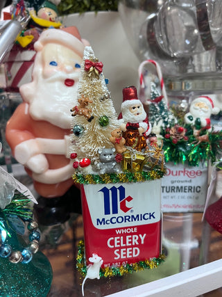 Handmade Spice Tin Santa & Tree Celery Seed