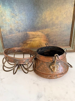 Antique 18th-Century Copper "Spider" Bed Warmer w/ Embossed Decoration
