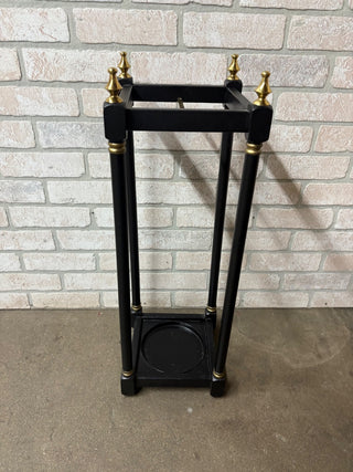 Black & Brass Wooden Umbrella Stand