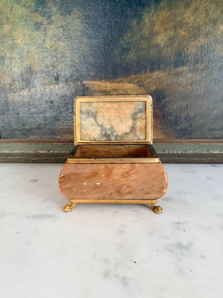 Art Nouveau Hinged Marble Trinket Box w/ Paw Feet