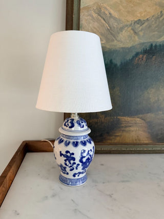 Blue & White Ginger Jar Lamp w/ Modern Shade