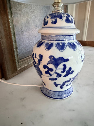 Blue & White Ginger Jar Lamp w/ Modern Shade