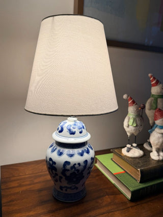 Blue & White Ginger Jar Lamp w/ Modern Shade