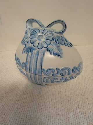 Lg Blue and white Ceramic Easter Egg