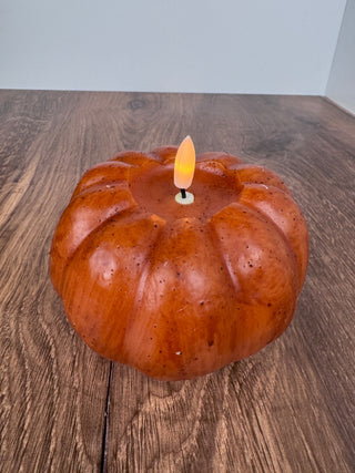 3.5" Orange Pumpkin Candle – Flameless 3D Flame, 6 Hour Timer