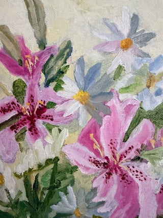 Signed Nina Elliott Mid-Century Floral Oil Painting