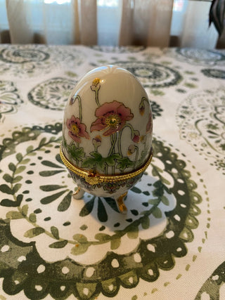 Porcelain Painted Egg Hinged Trinket Box