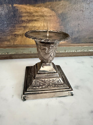 Silver-Plated Pillar Candle Holder w/ Swag & Bow Details